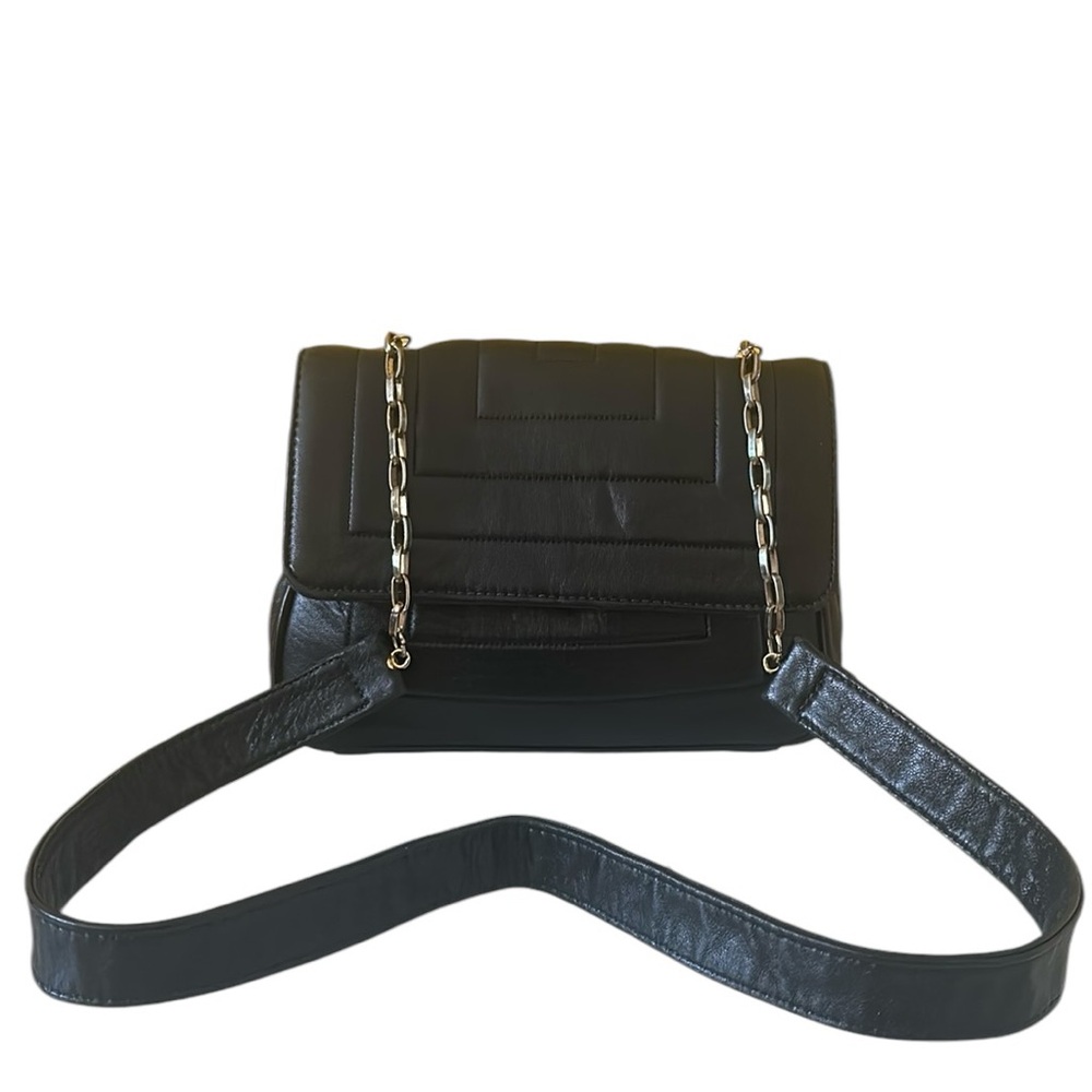 Vintage Jay Herbert Black Leather Shoulder Bag w/ Gold Chain Hardware